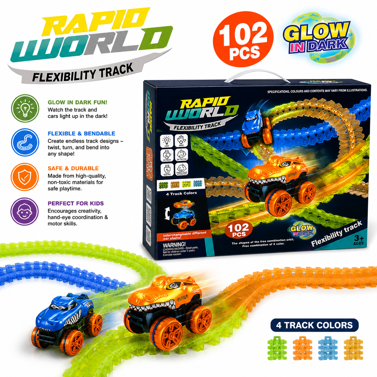 Build, Twist & Race with the 102PCS Dino Track Set!