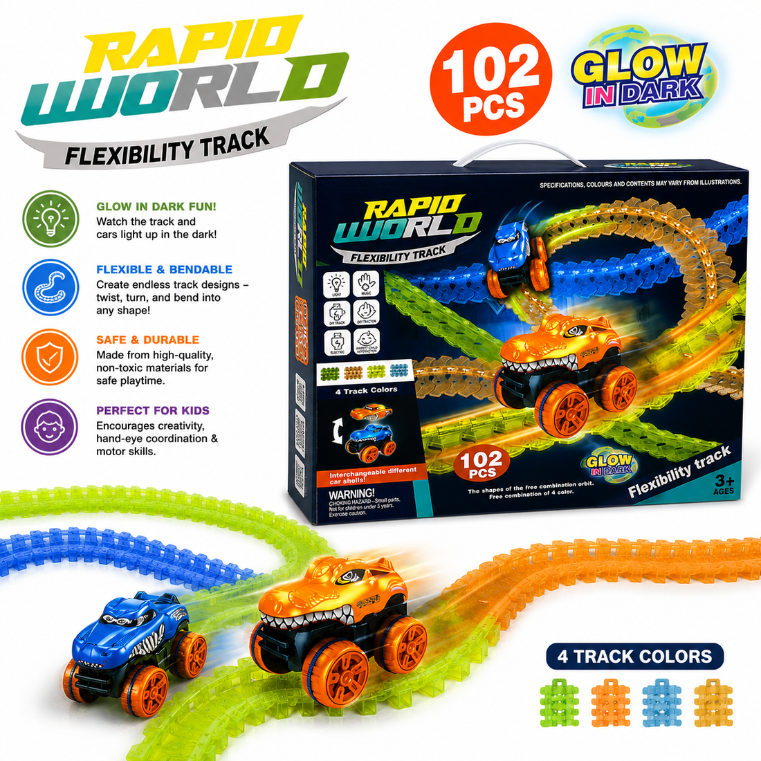 Build, Twist & Race with the 102PCS Dino Track Set!