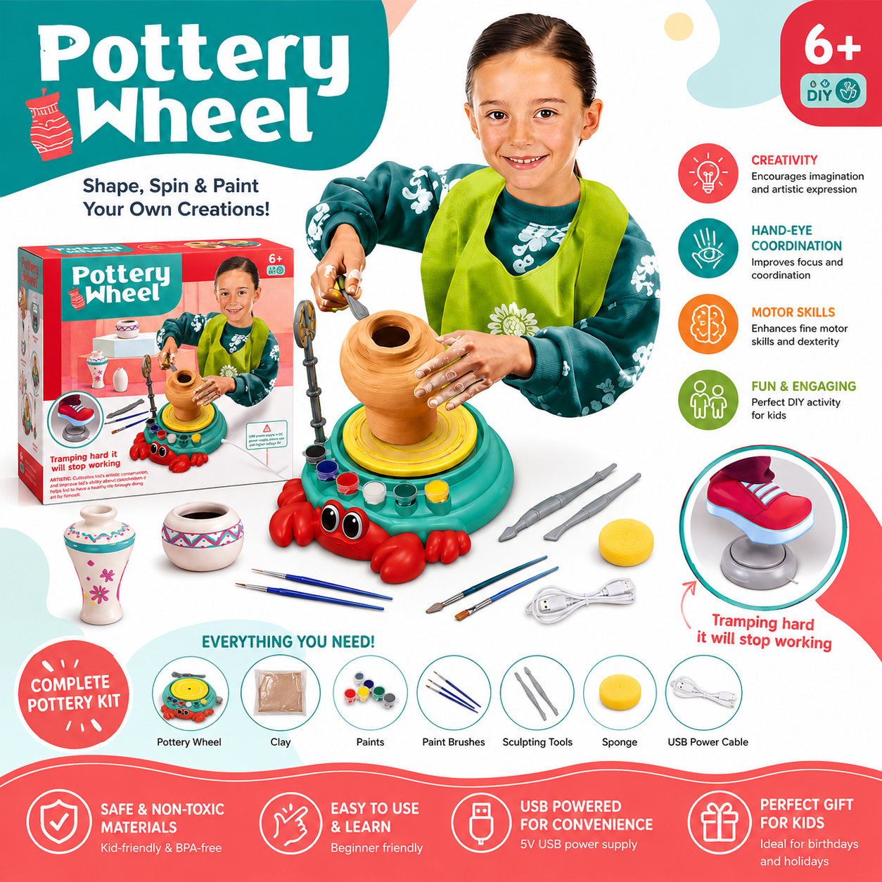 Create Beautiful Clay Art with the Pottery Wheel Set!