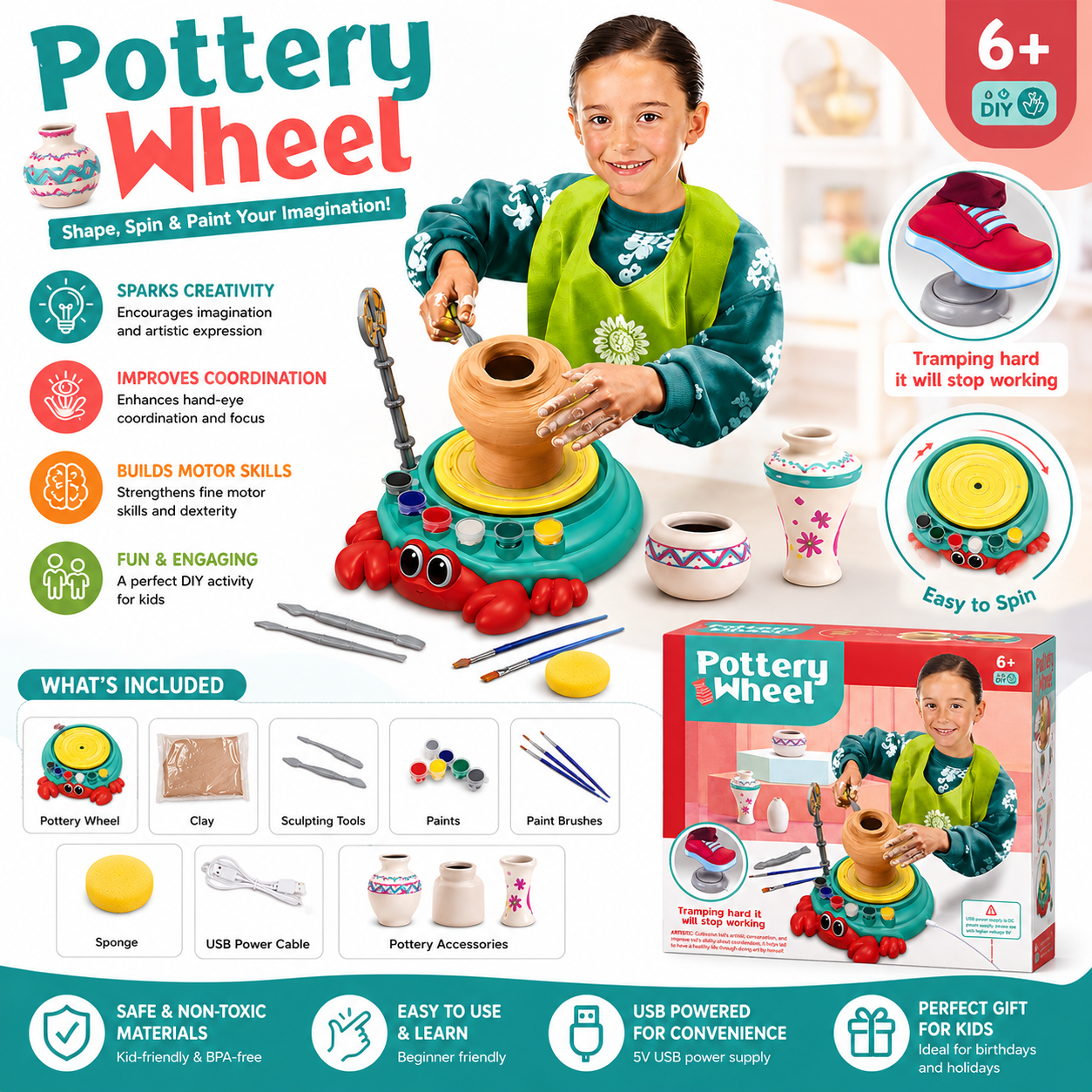 Create Beautiful Clay Art with the Pottery Wheel Set!