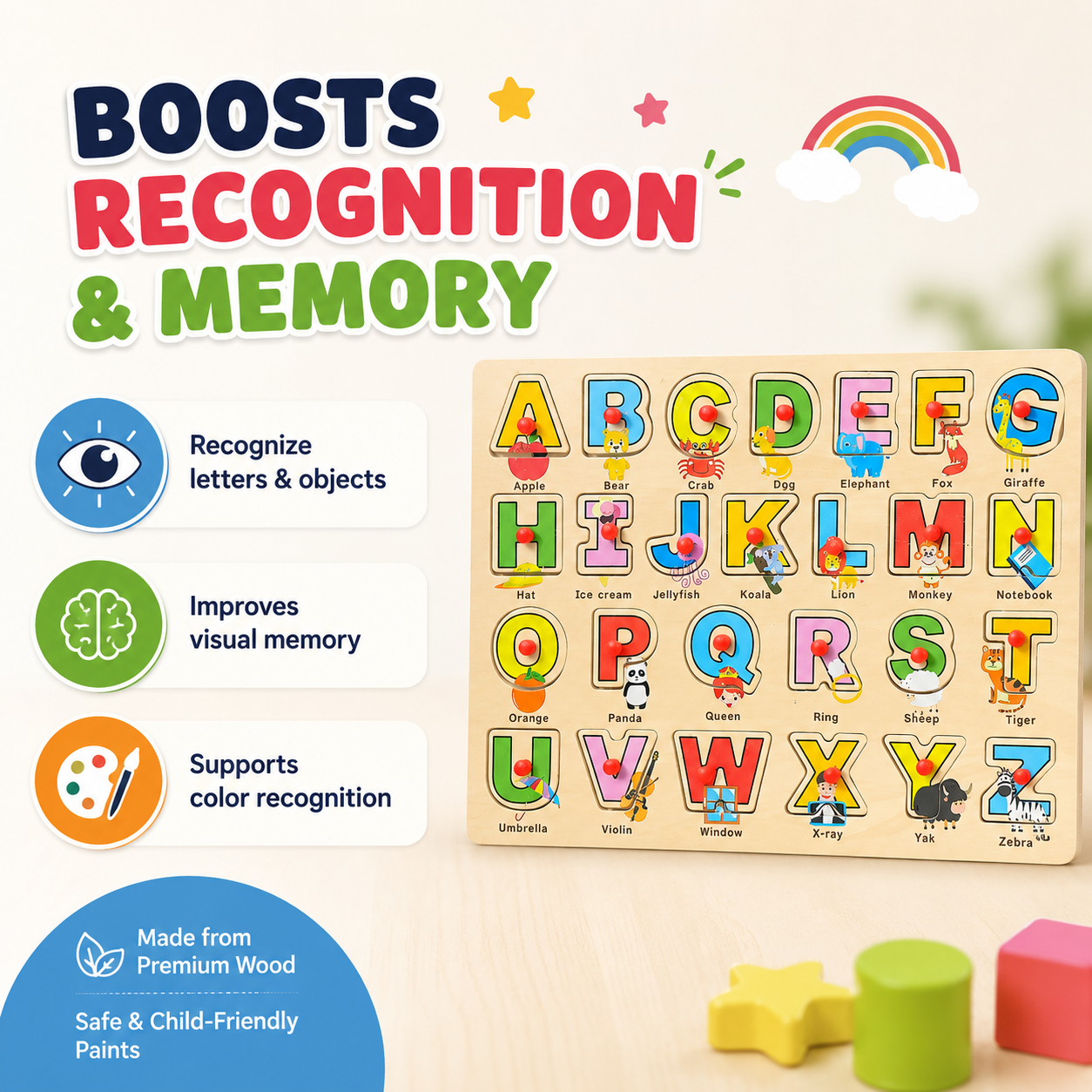 Wooden Alphabet ABC Puzzle Board for Kids