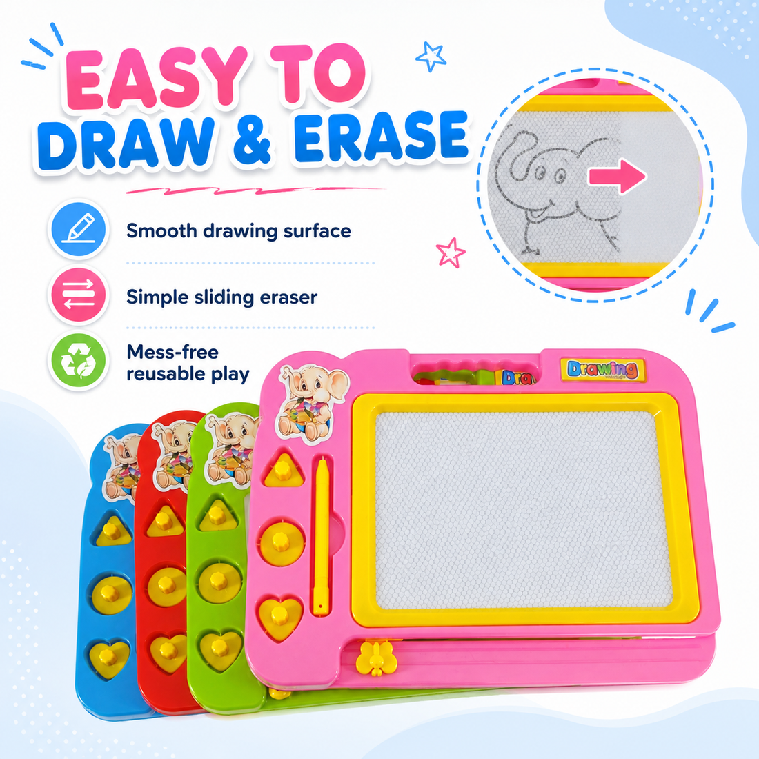 Kids Magnetic Drawing Board with Pen & Stamps