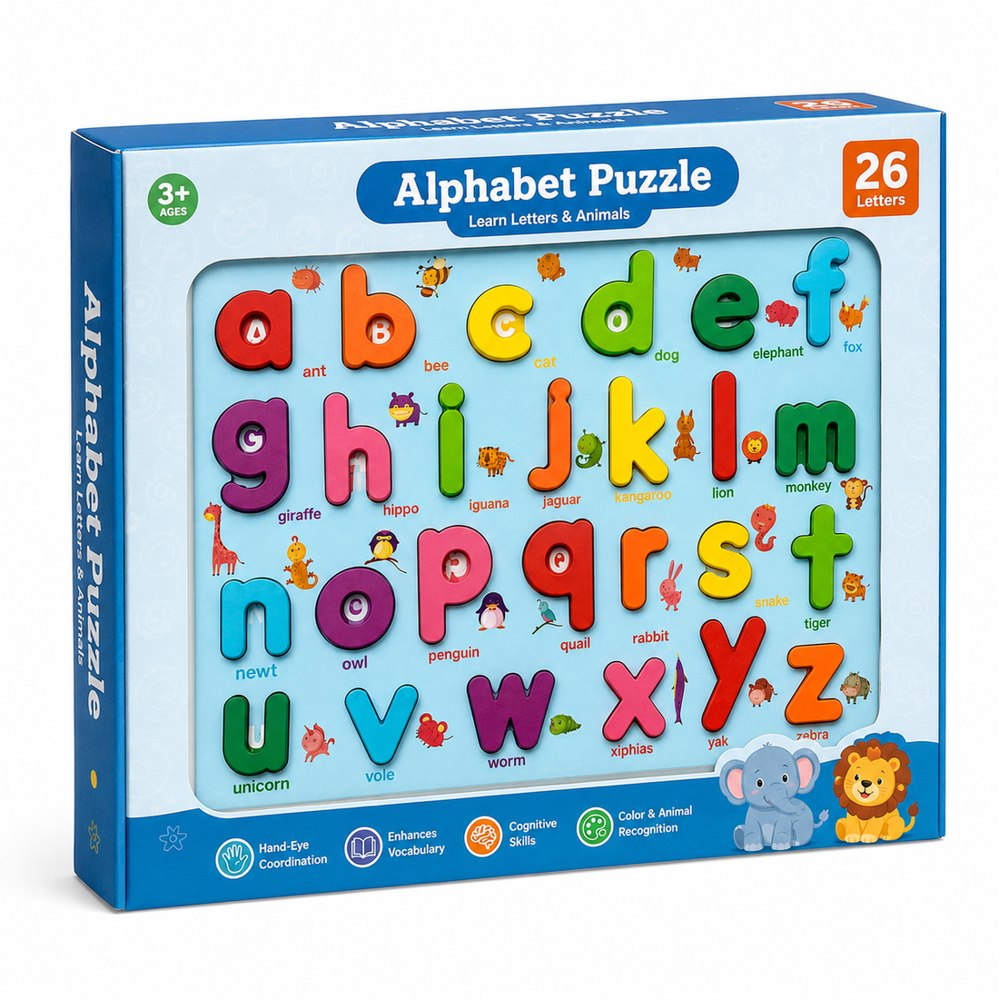 Wooden Lowercase Alphabet Puzzle Board for Kids a -z