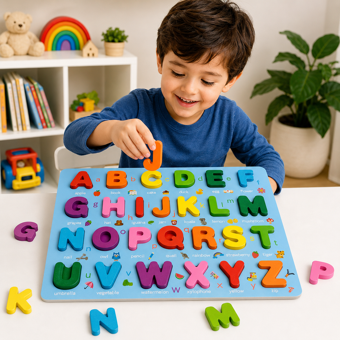 Wooden Uppercase Alphabet Puzzle Board for Kids