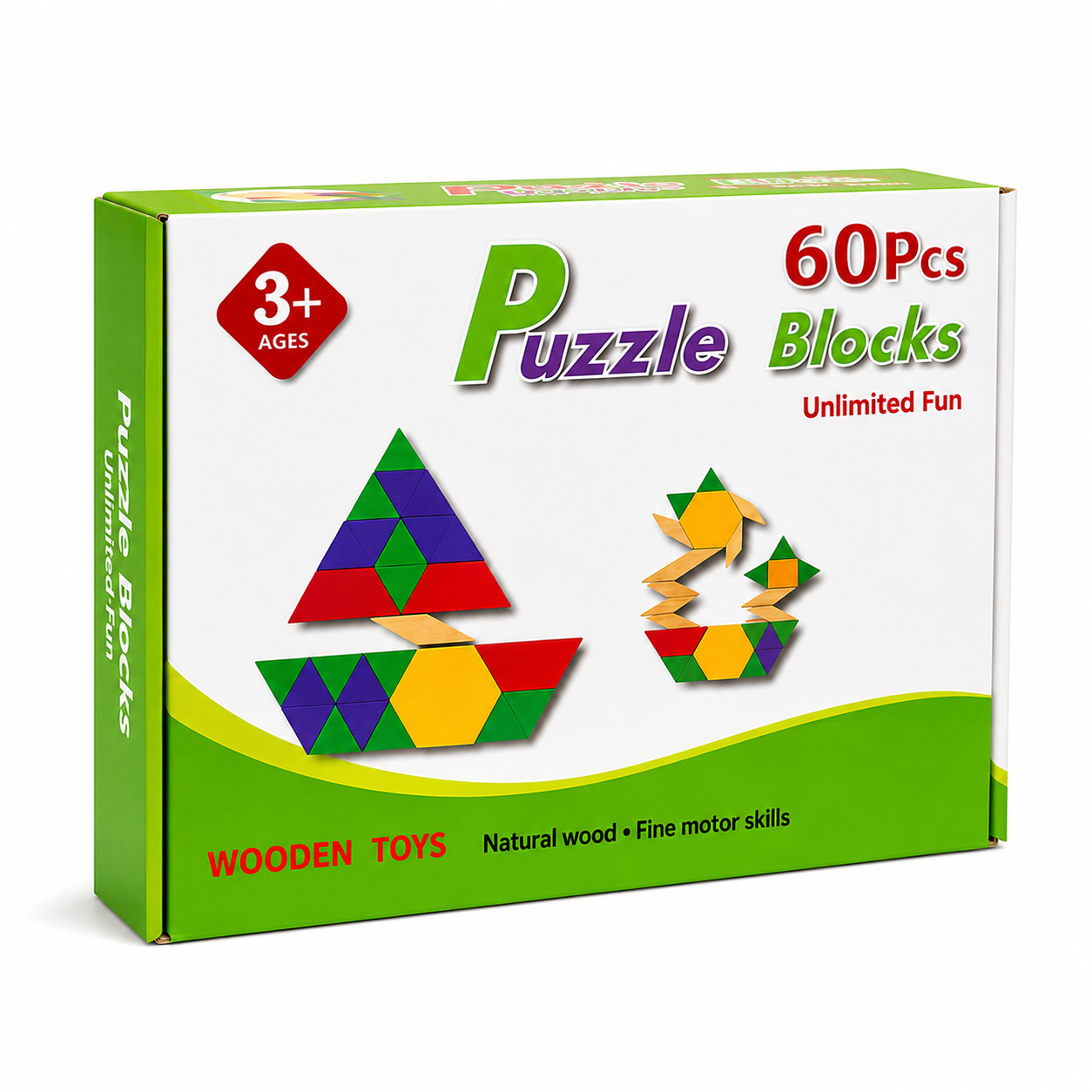 60 Pieces Wooden Puzzle Blocks Set