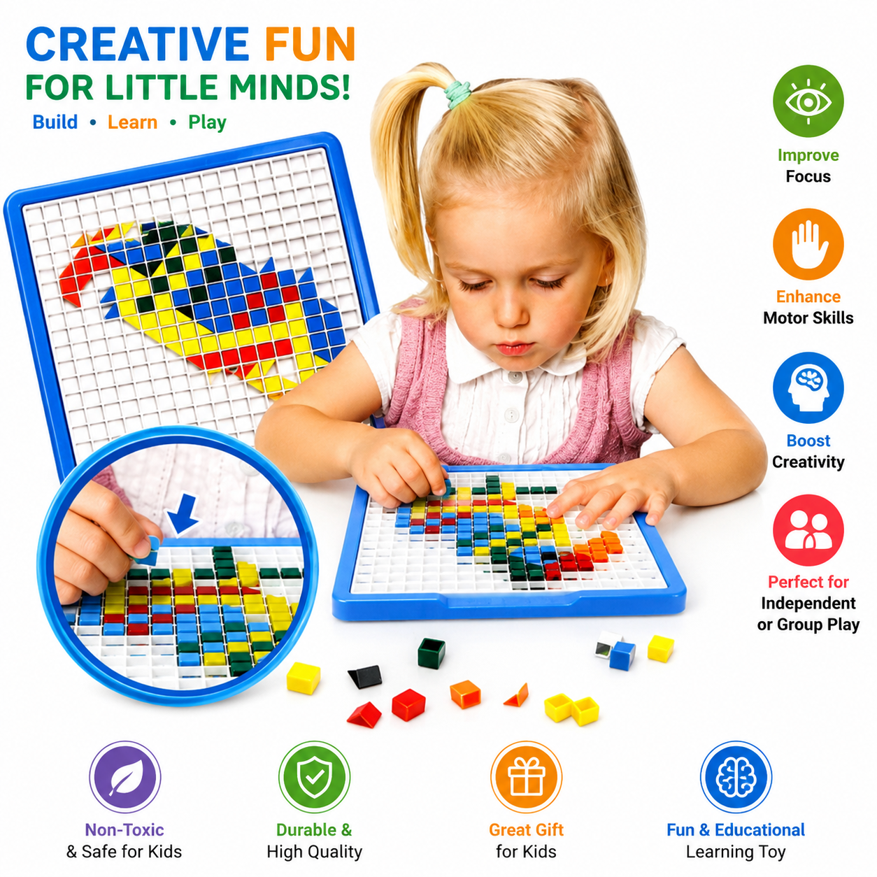 Kids Mosaic Pegboard Puzzle Set