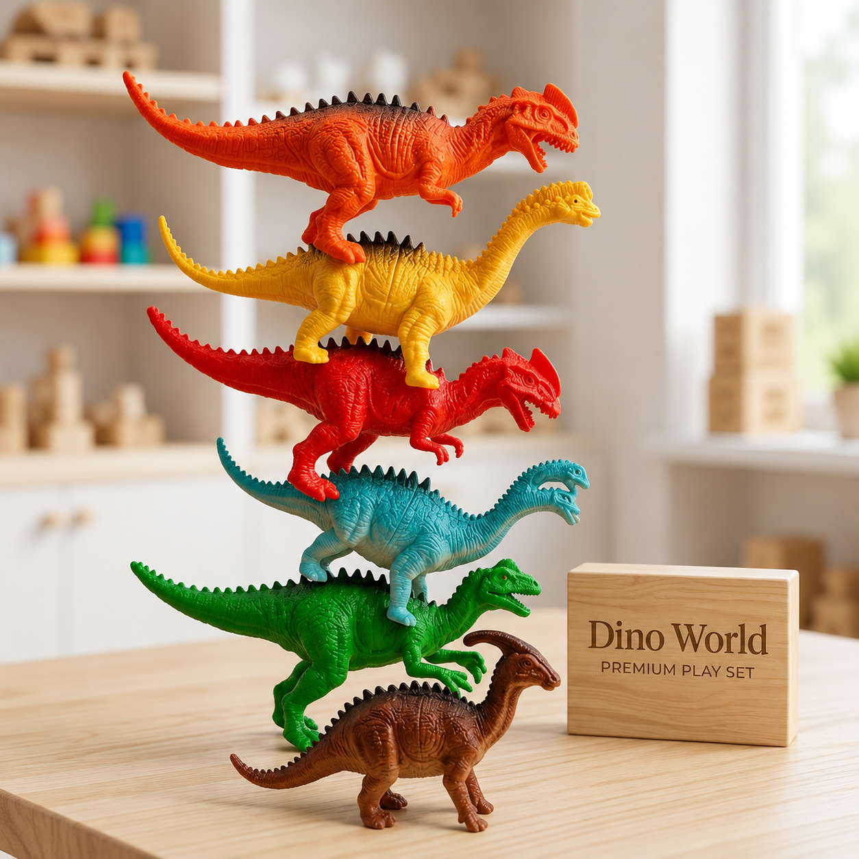 Happy Animal World Dinosaur Figures Set – 8 Colorful Dinos