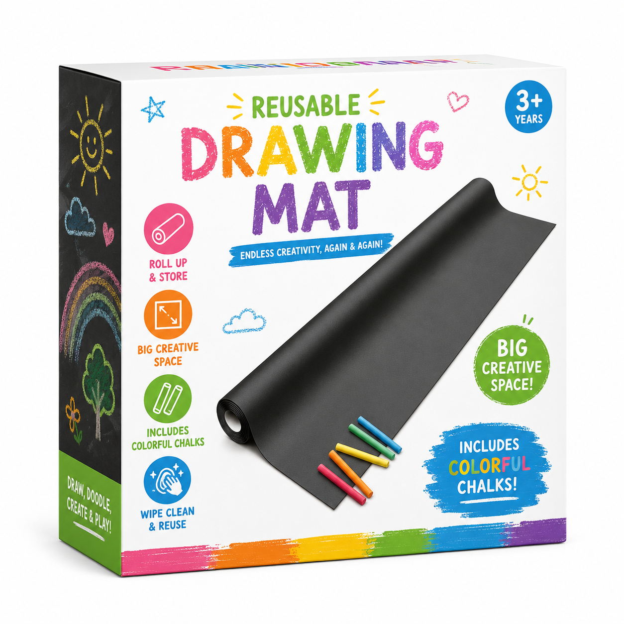 Black Chalkboard Paper Roll with Colorful Chalks