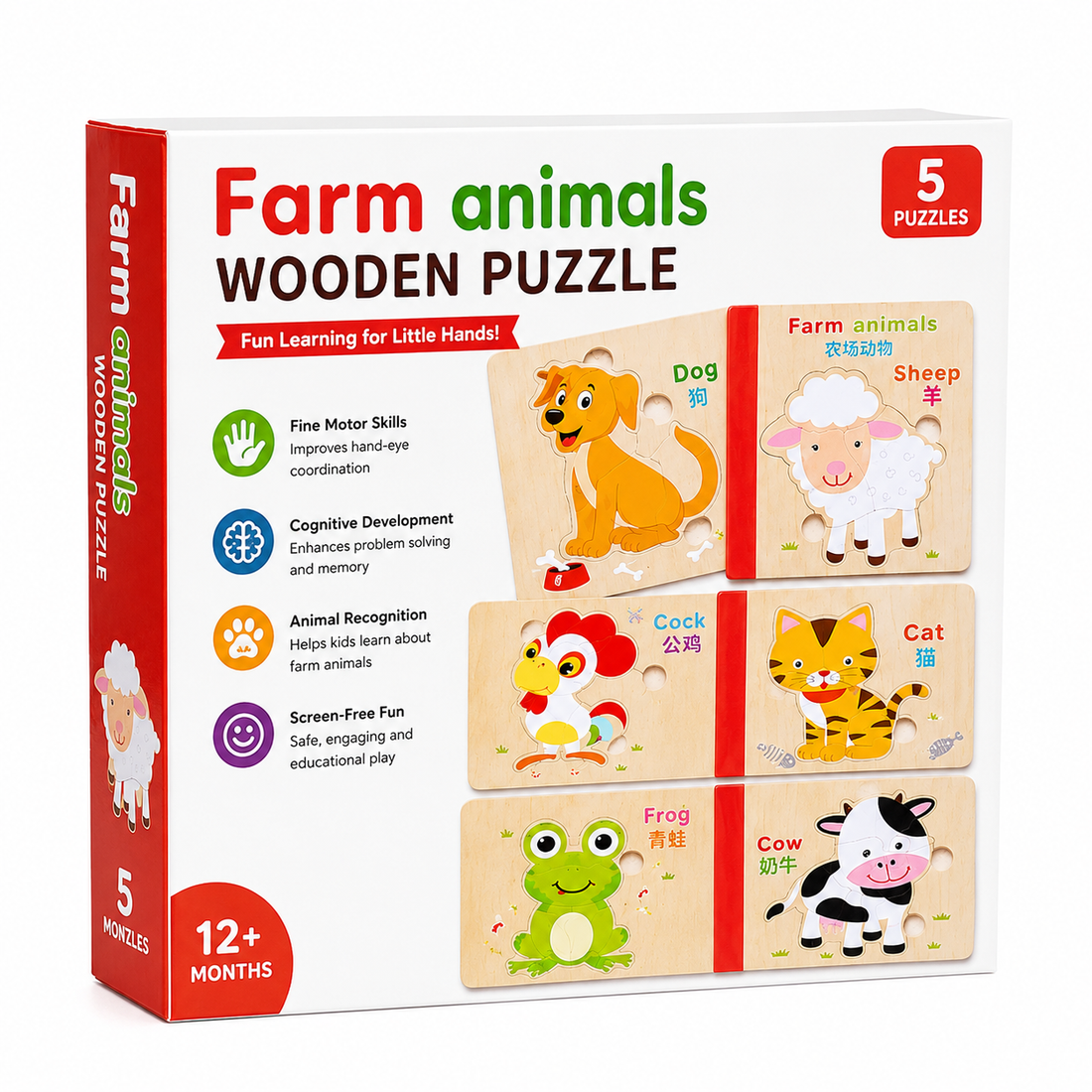 Wooden Farm Animals Book Puzzle for Kids