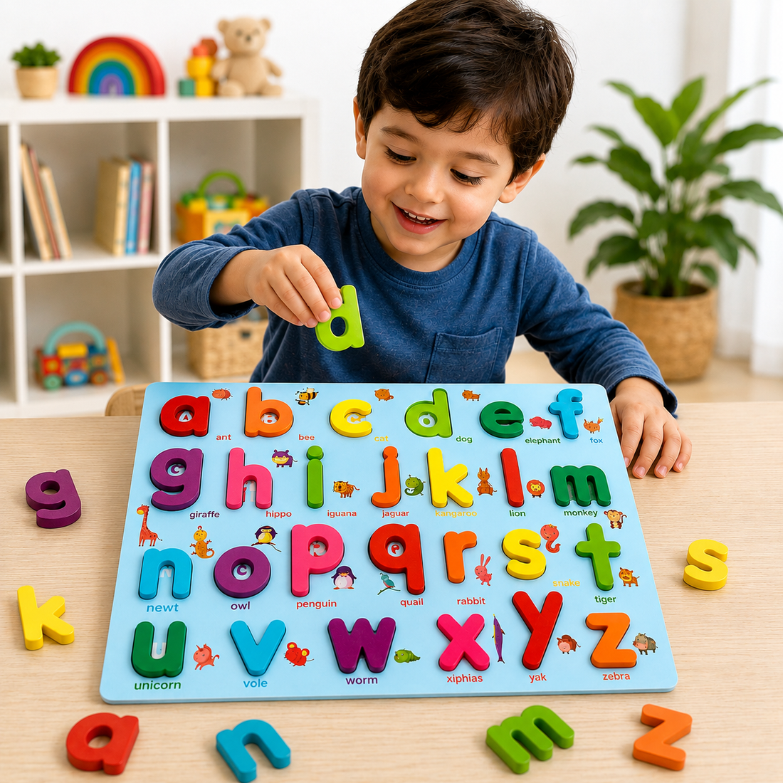 Wooden Lowercase Alphabet Puzzle Board for Kids a -z