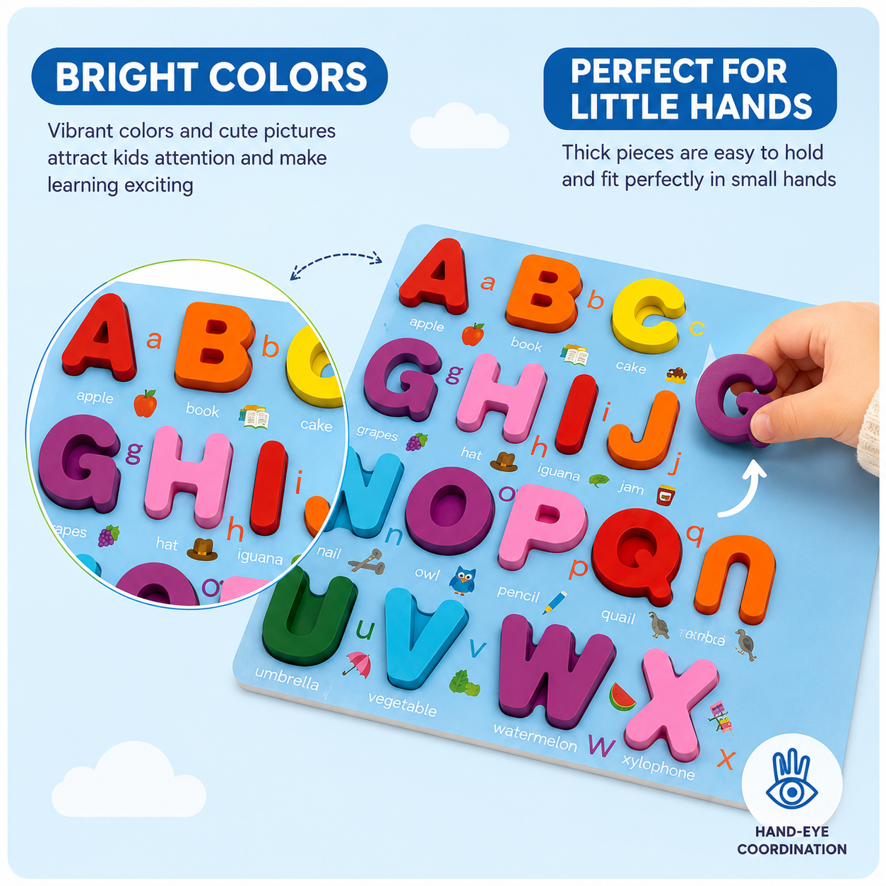 Wooden Uppercase Alphabet Puzzle Board for Kids