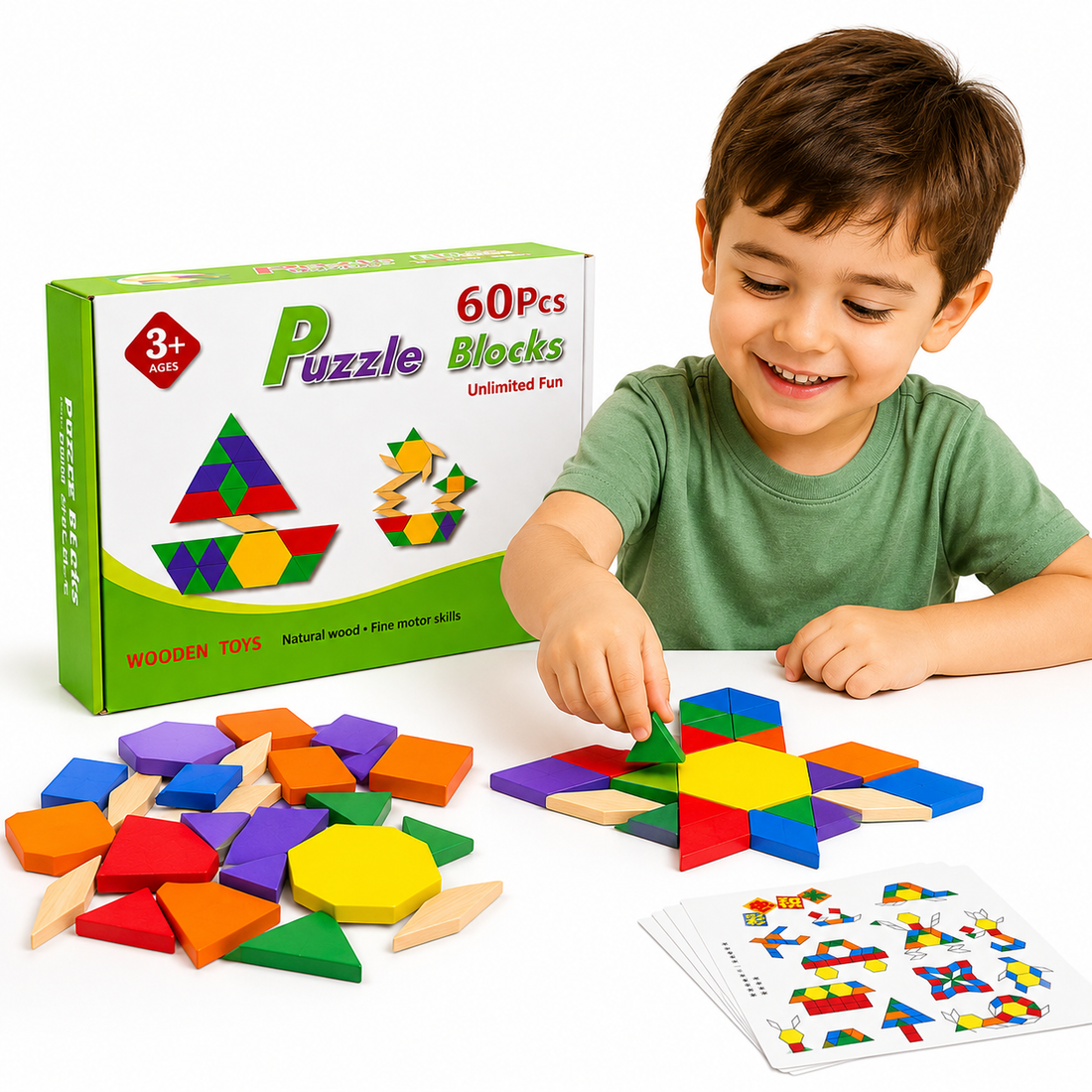 60 Pieces Wooden Puzzle Blocks Set