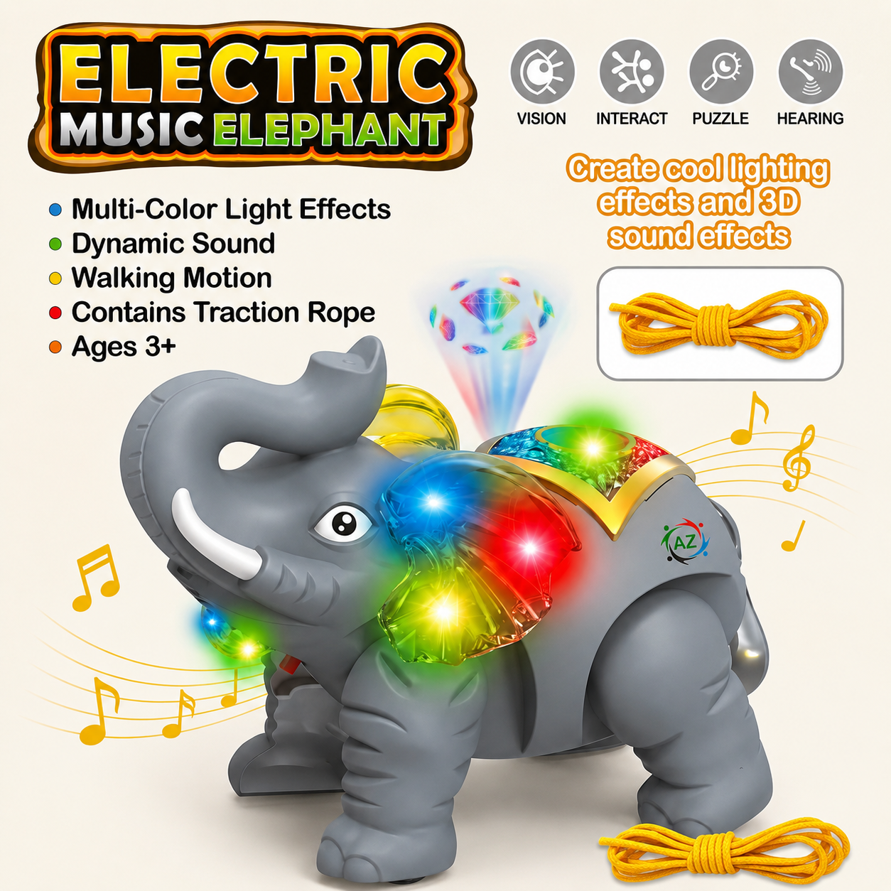 Musical Walking Elephant Toy with Lights & Sound