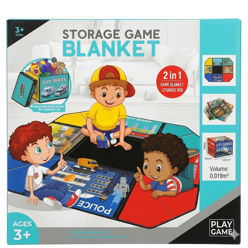2-in-1 Storage Game Blanket Play Mat for Kids Toys
