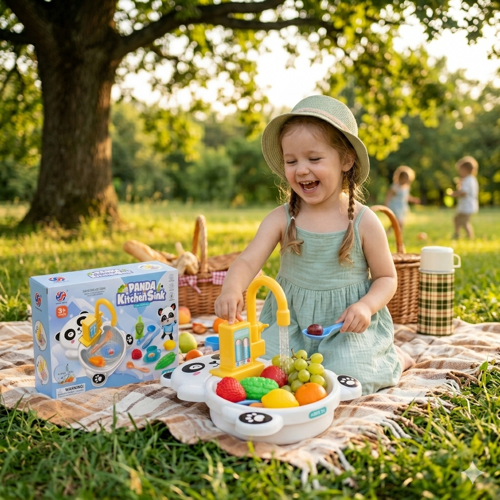 Panda Kitchen Sink Toy with Running Water for Kids