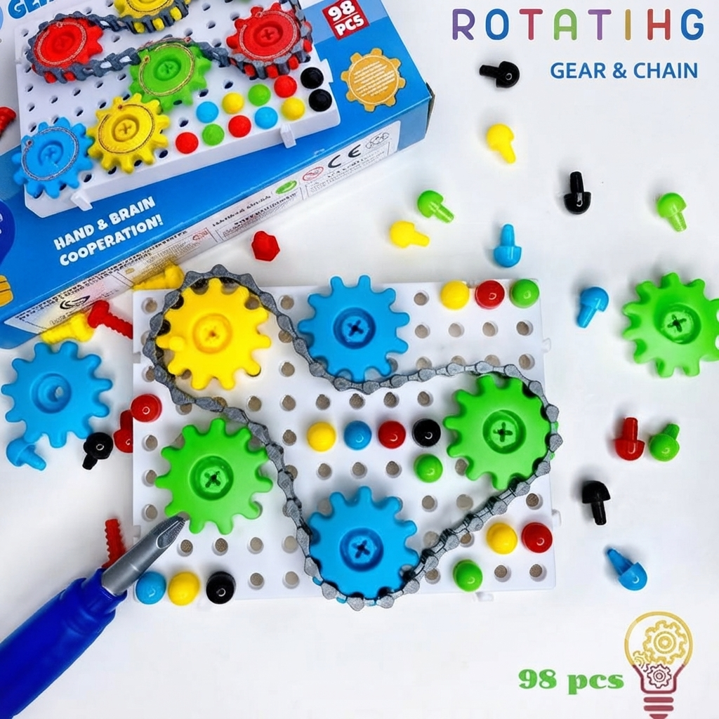 kids rotating gear and chain building board 98 pieces