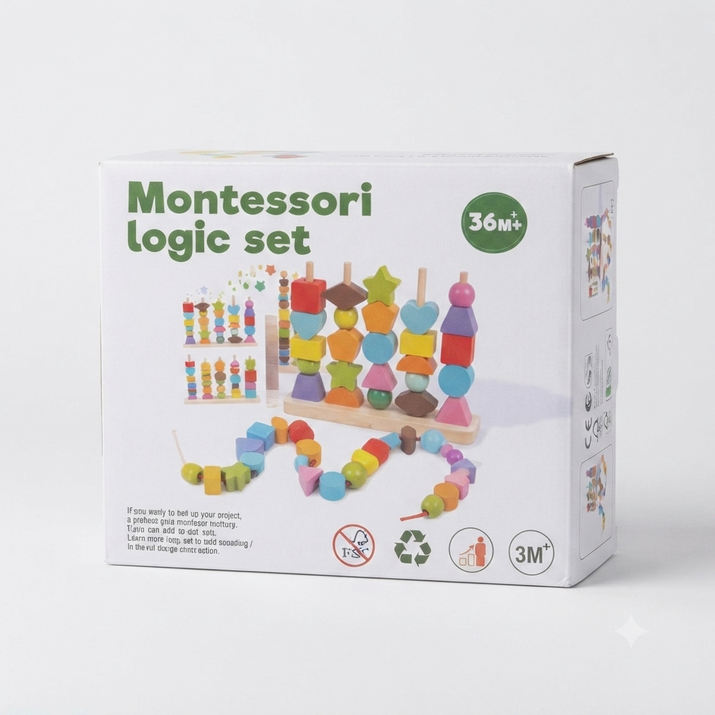Montessori Wooden Logic Beads & Shape Sorting Set