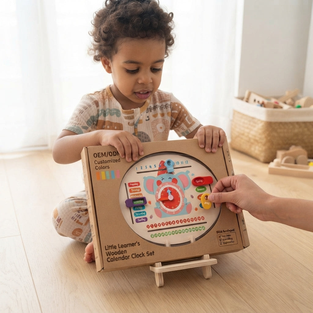 kids wooden calendar clock learning activity board