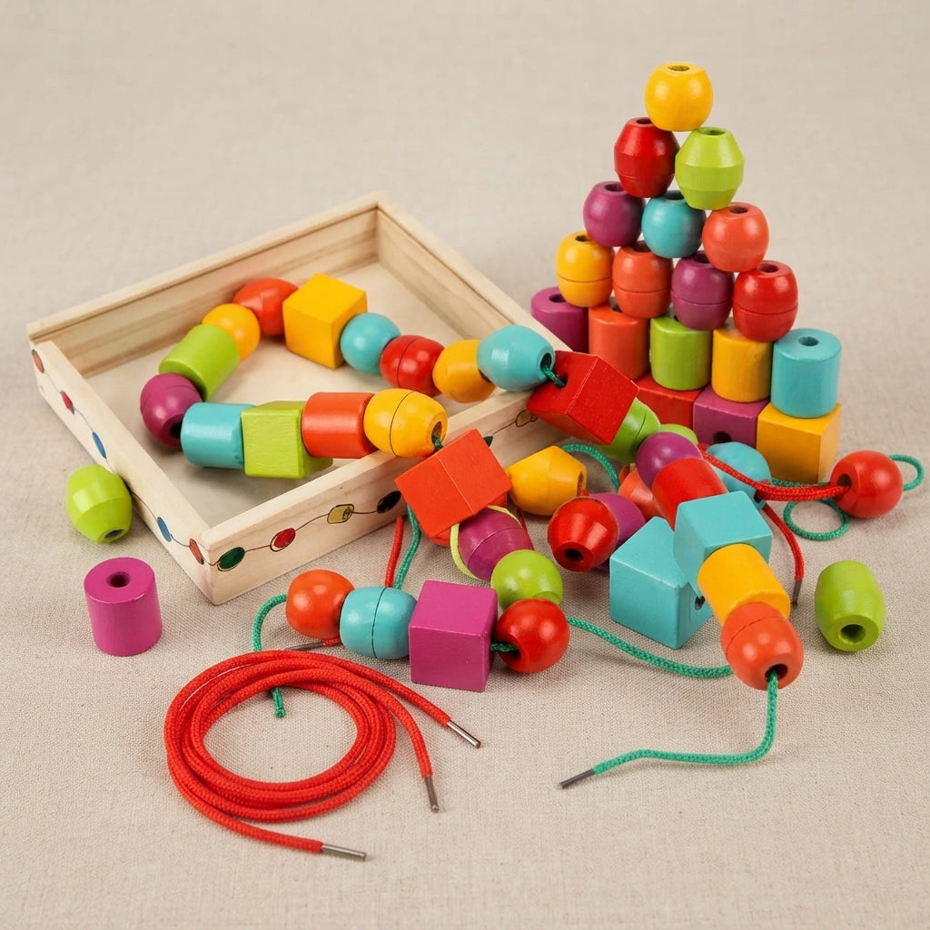 Montessori Wooden Bead Lacing & Threading Toy for Kids