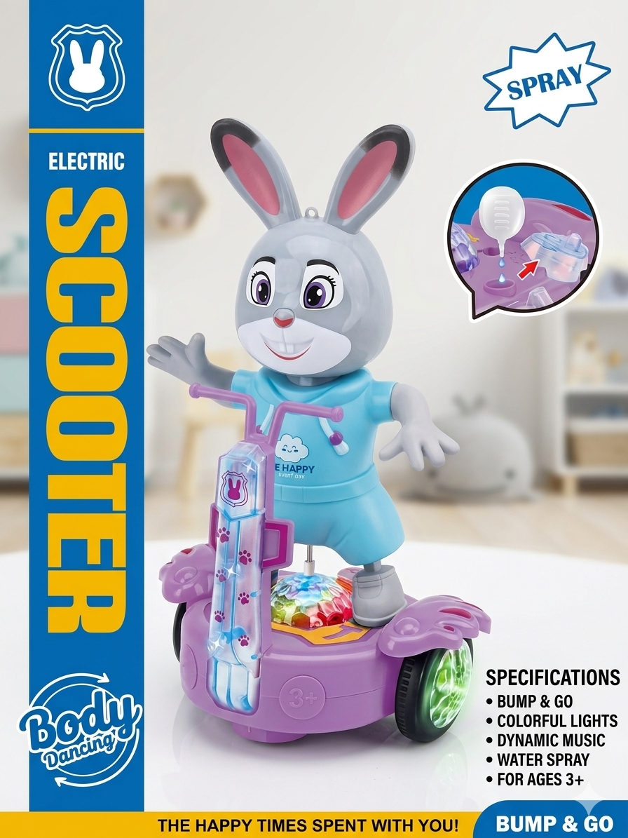 Electric Bunny Scooter Toy with Spray & Music
