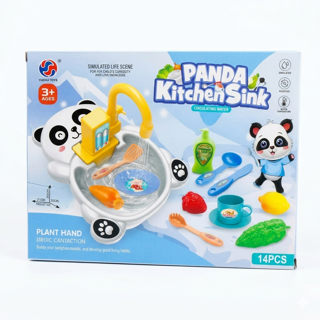 Panda Kitchen Sink Toy with Running Water for Kids