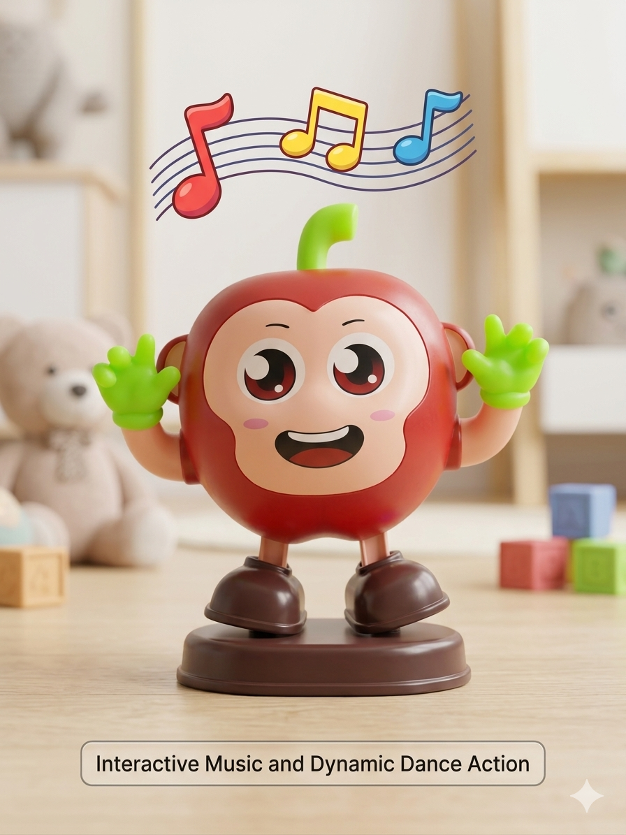 Cute Musical Apple Monkey Dancing Toy with Lights