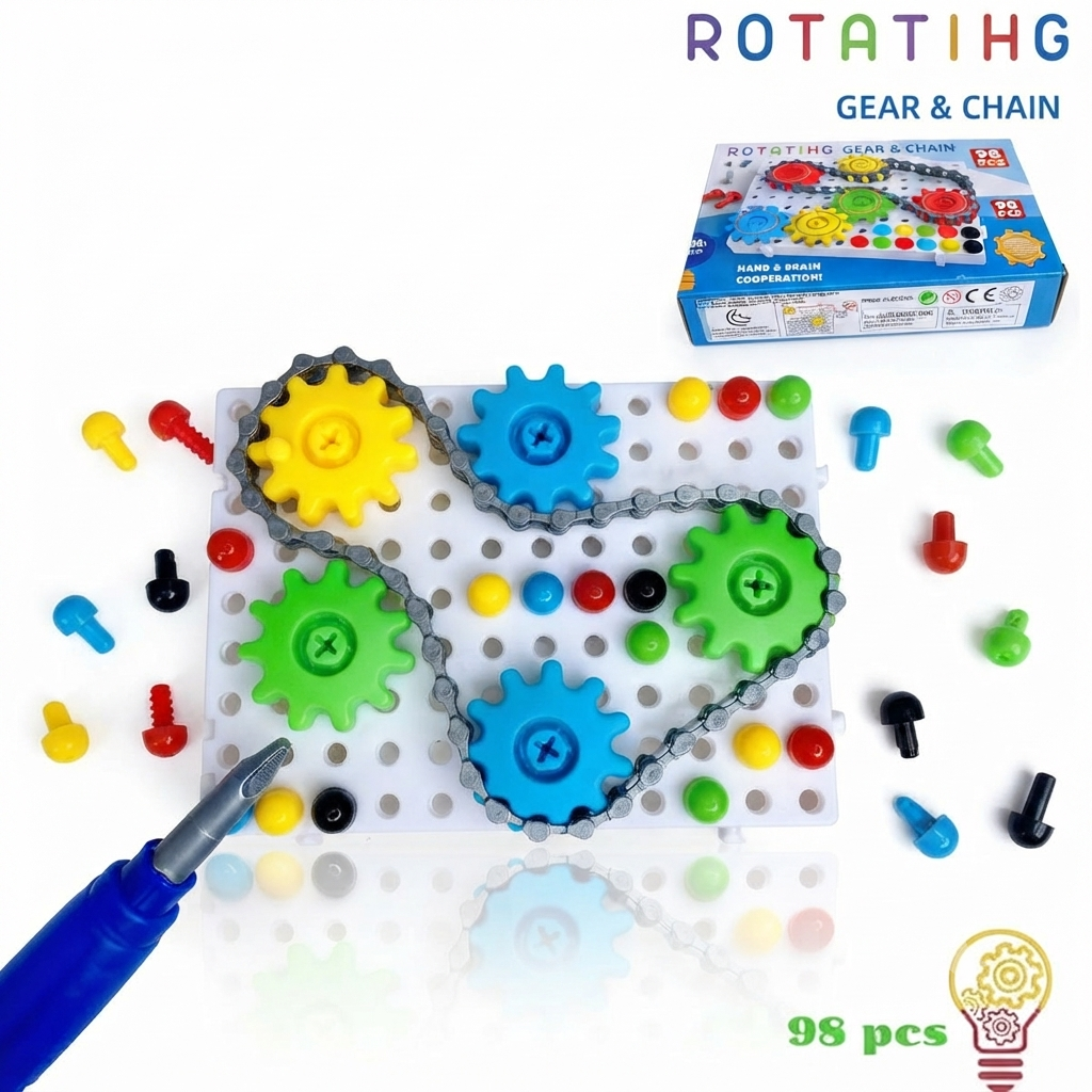 kids rotating gear and chain building board 98 pieces