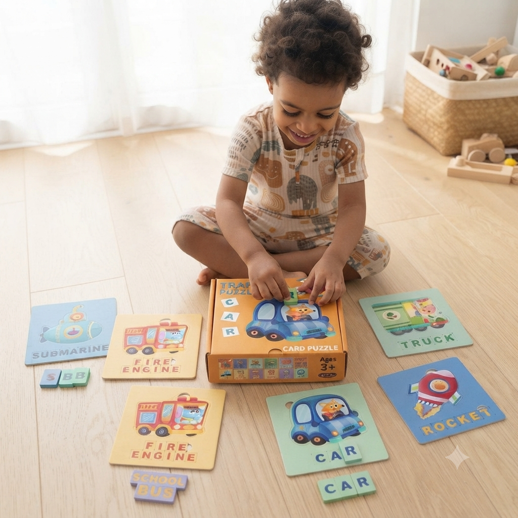 Montessori Traffic Vehicle Alphabet Puzzle Cards