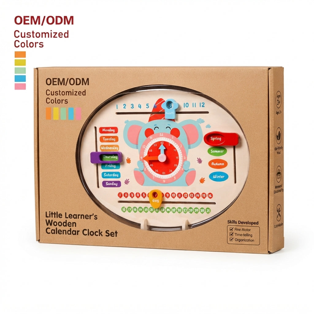 kids wooden calendar clock learning activity board