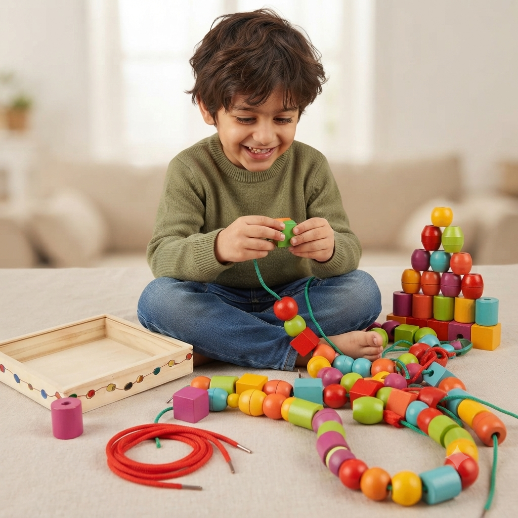 Montessori Wooden Logic Beads & Shape Sorting Set