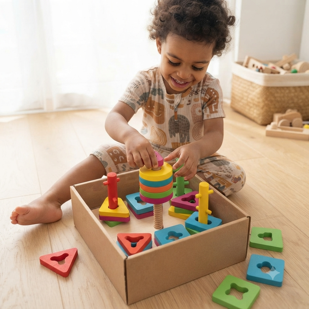 Montessori Wooden Shape Sorting & Stacking Puzzle