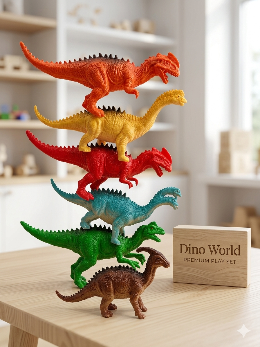 Happy Animal World Dinosaur Figures Set – 8 Colorful Dinos