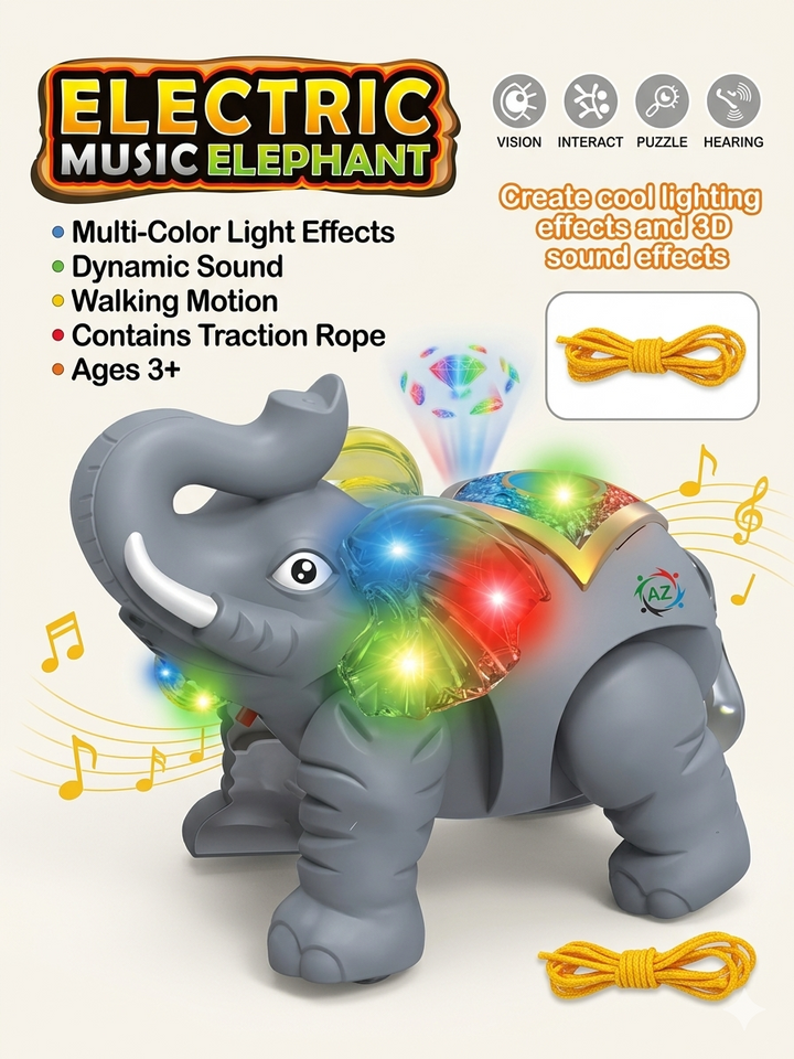 Musical Walking Elephant Toy with Lights & Sound