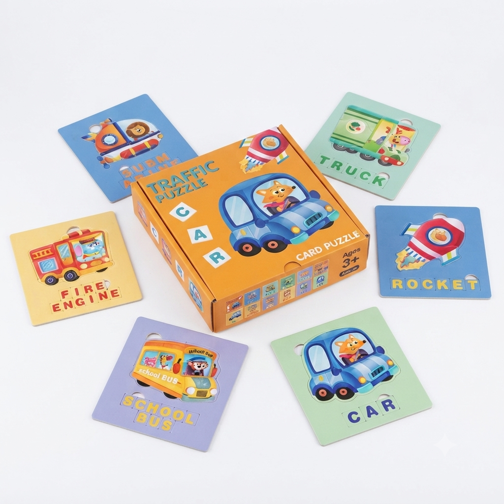 Montessori Traffic Vehicle Alphabet Puzzle Cards