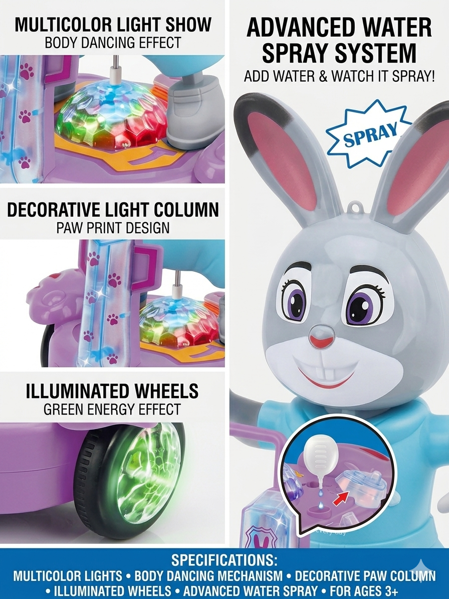 Electric Bunny Scooter Toy with Spray & Music