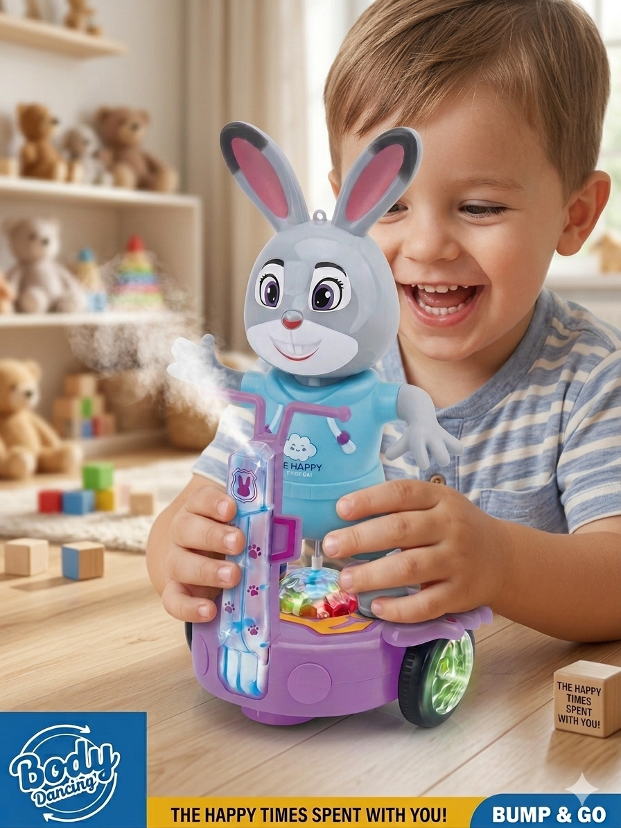 Electric Bunny Scooter Toy with Spray & Music