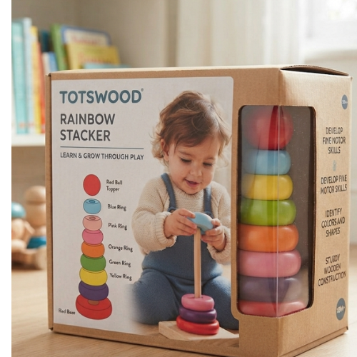 Wooden Rainbow Stacking Ring Toy for Toddlers