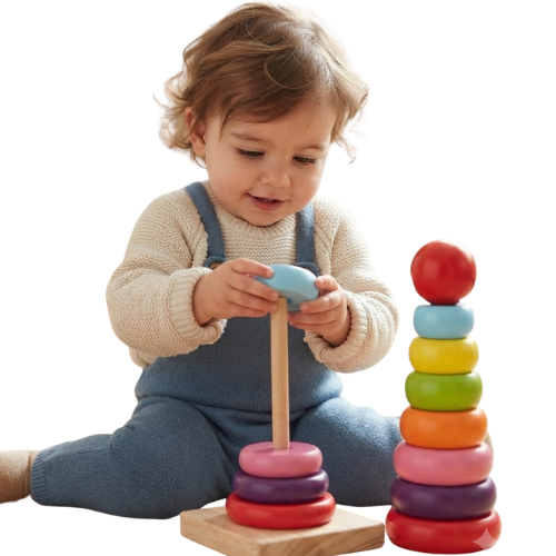 Wooden Rainbow Stacking Ring Toy for Toddlers