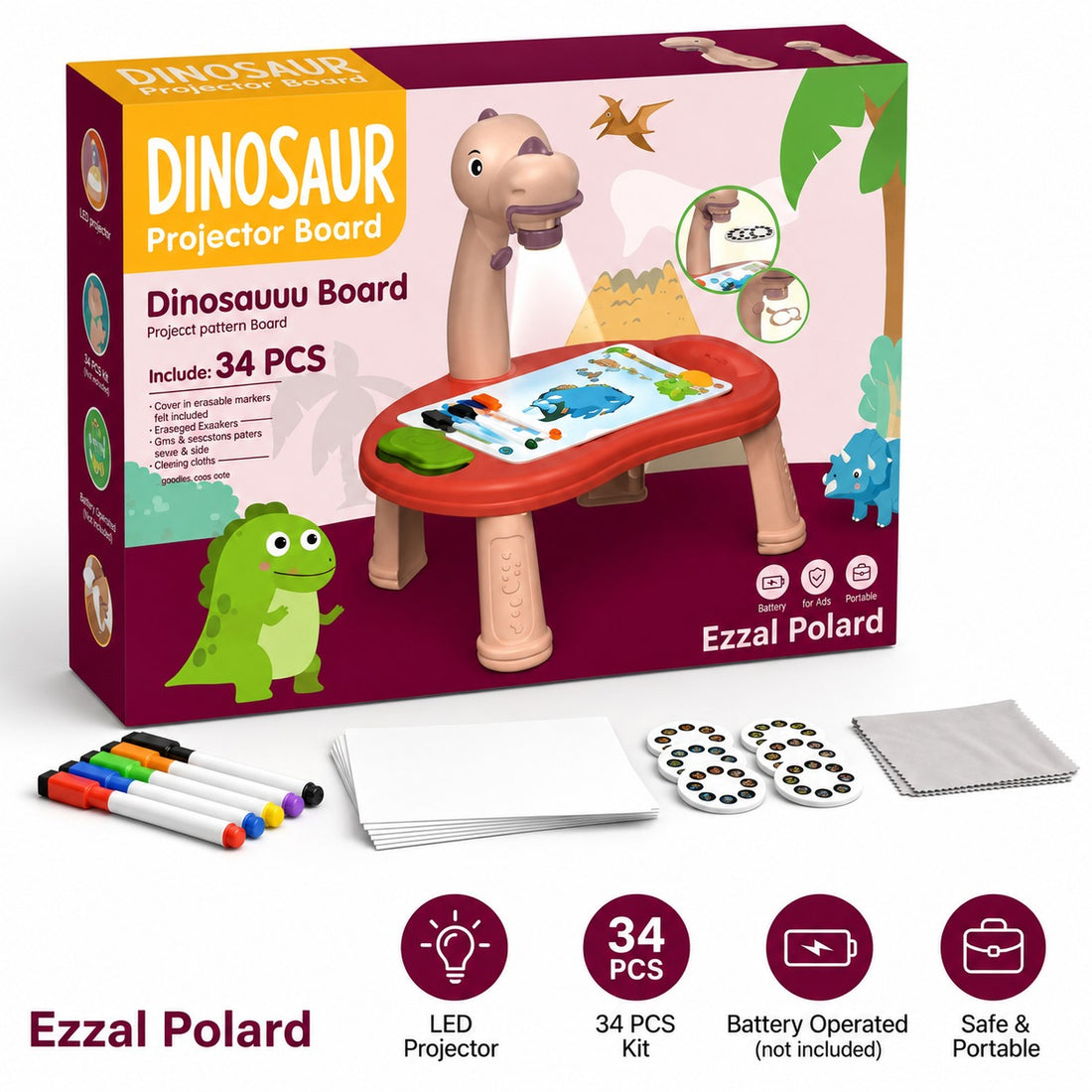 Dinosaur Projection Suitcase Drawing Toy for Kids