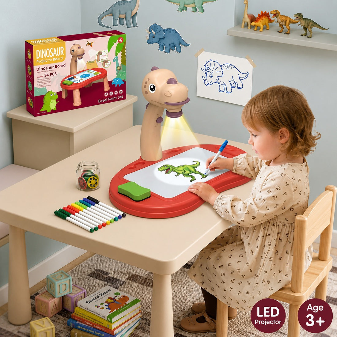 Dinosaur Projection Suitcase Drawing Toy for Kids