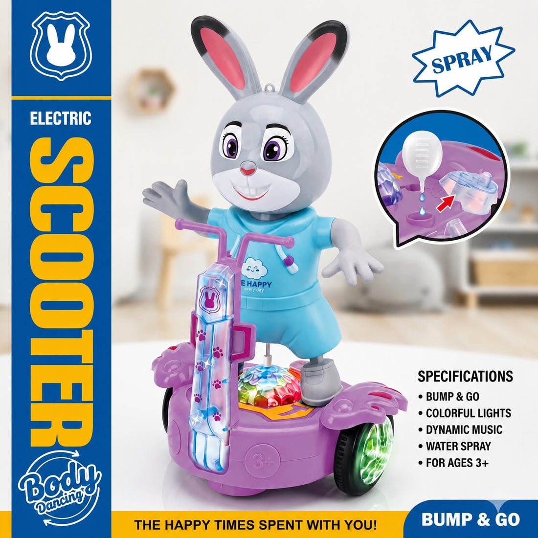 Electric Bunny Scooter Toy with Spray & Music