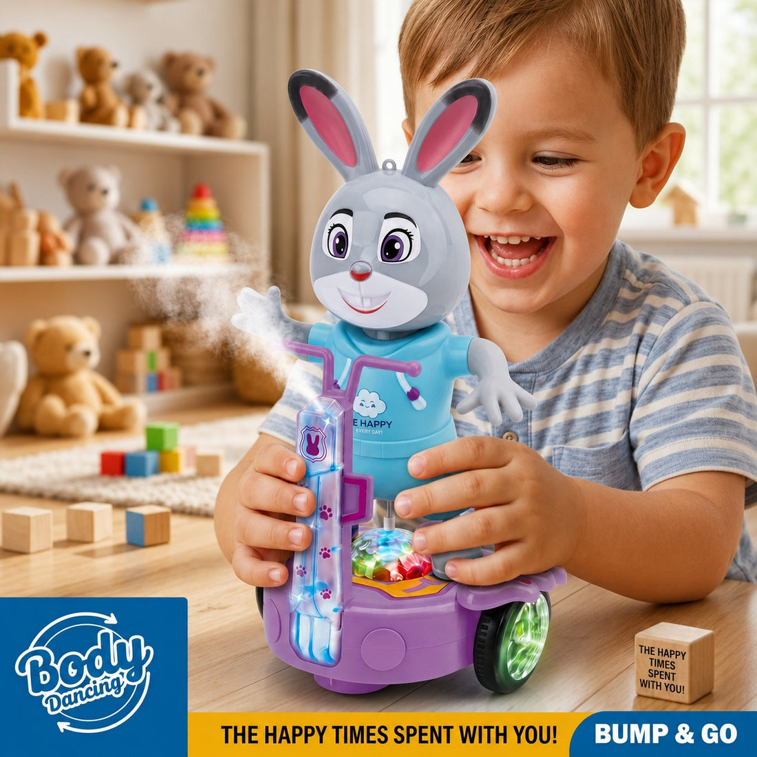 Electric Bunny Scooter Toy with Spray & Music