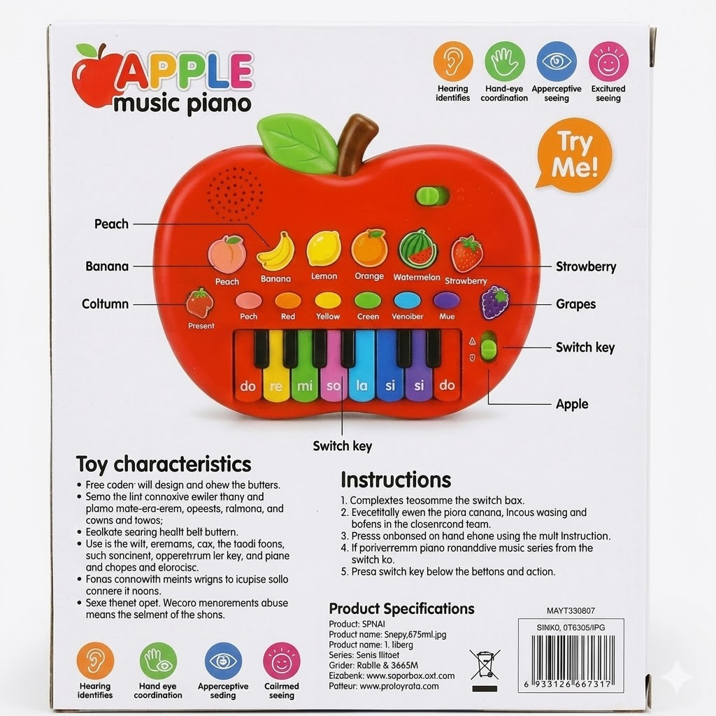 Apple Musical Piano Toy with Animal Sounds for Kids